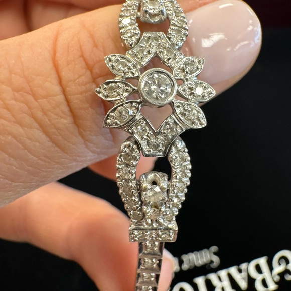 14K white gold and genuine natural diamonds vintage bracelet - Picture 7 of 17